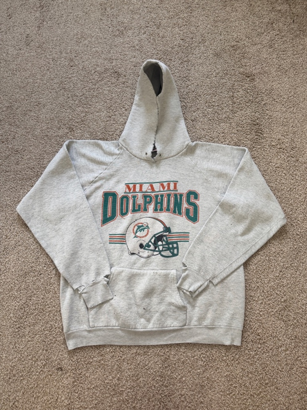 Vintage Distressed Thrashed Boxy Miami Dolphins Pullover Hoodie
